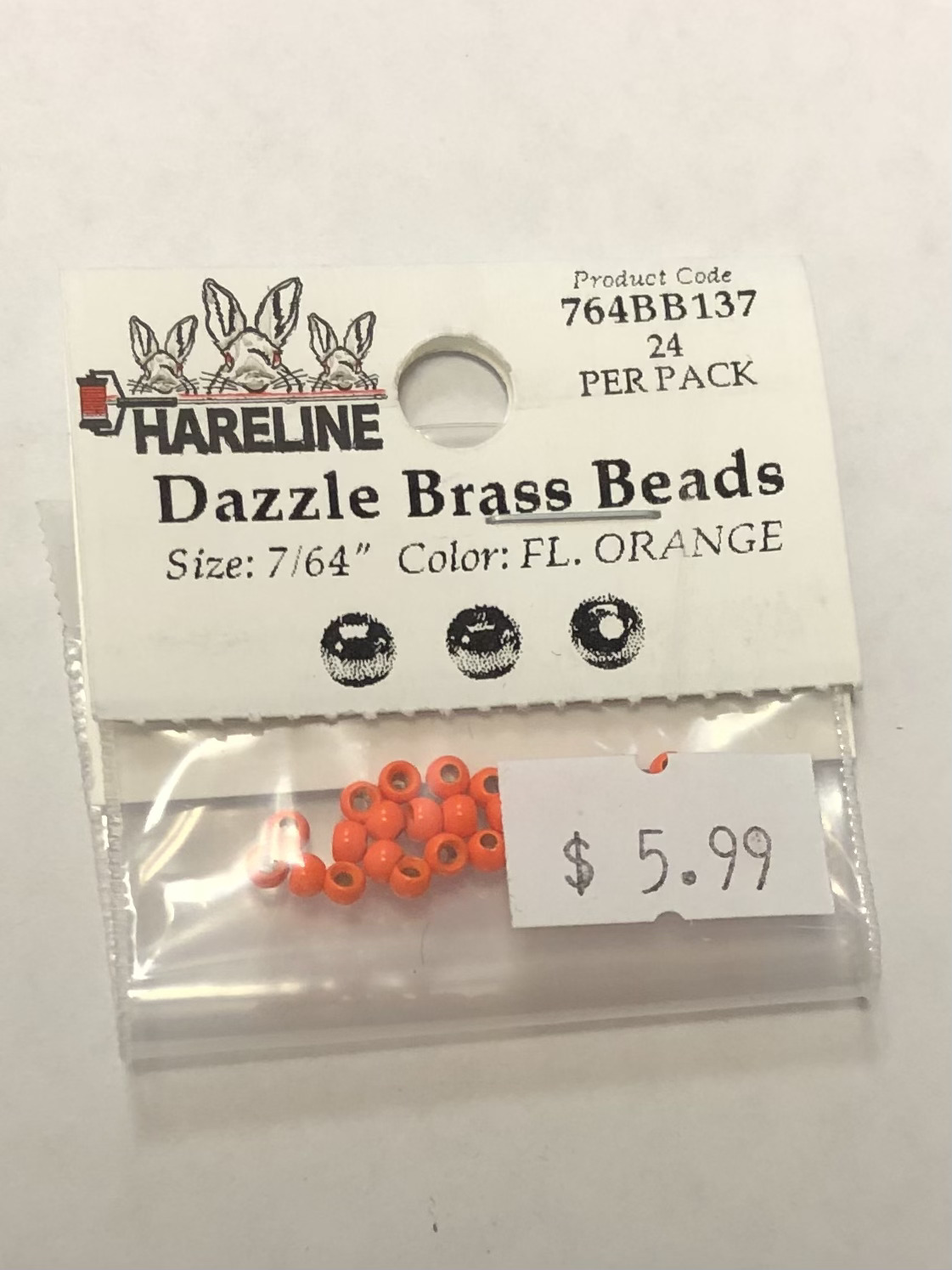 FL Orange Brass Bead 24/PKG - 7/64
